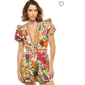 NWT Farm Rio off white v neck flowerful sketch romper, XL